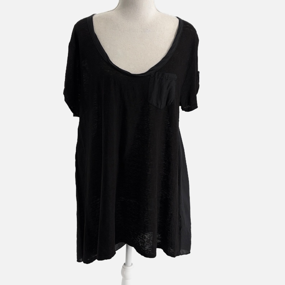 CP Shades Jaci Scoop Neck Linen Cotton Silk Short Sleeve Top in Black - Medium